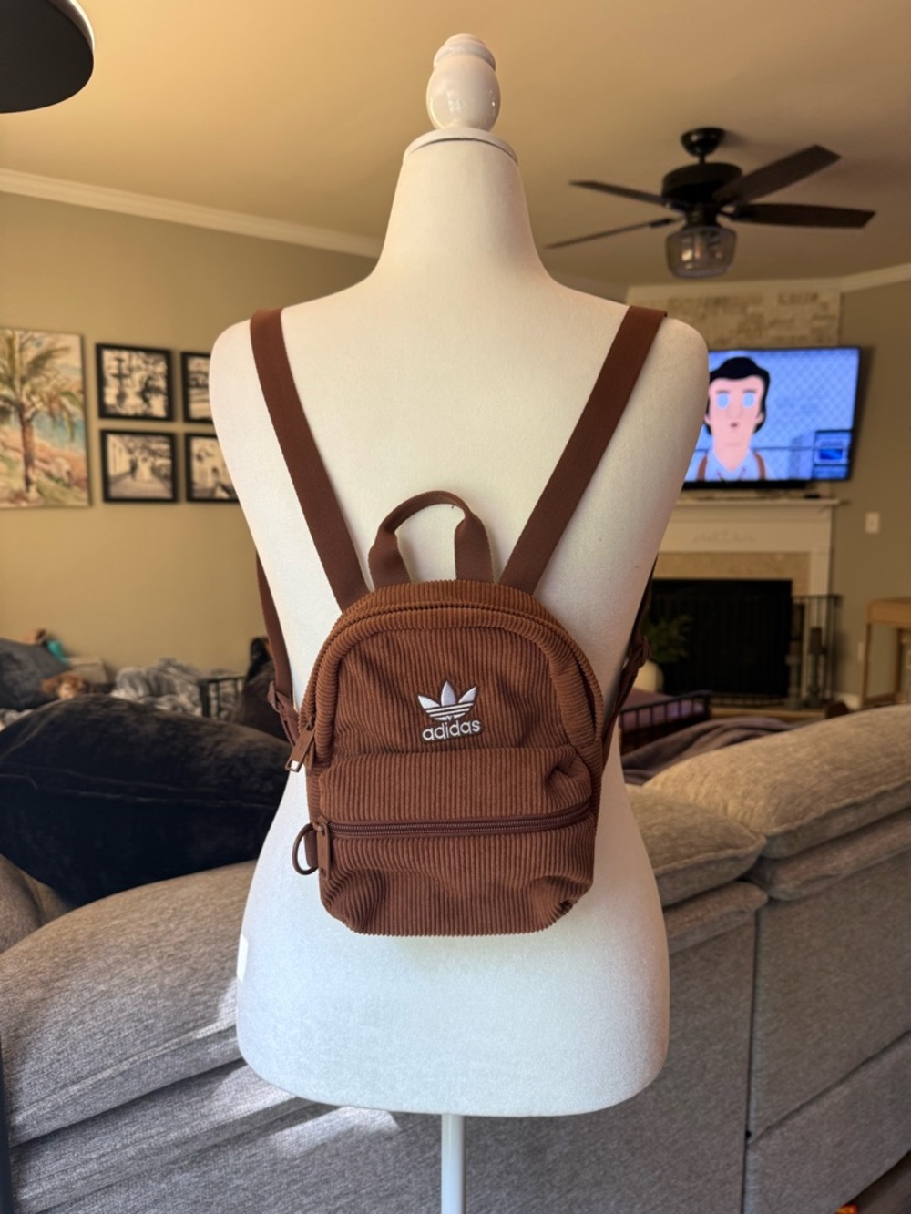 Adidas Brown Corduroy Mini Backpack